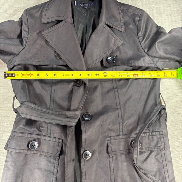 Anne Klein Women's Classic Black Trench Coat Belted Petite Medium Career - Picture 7 of 10